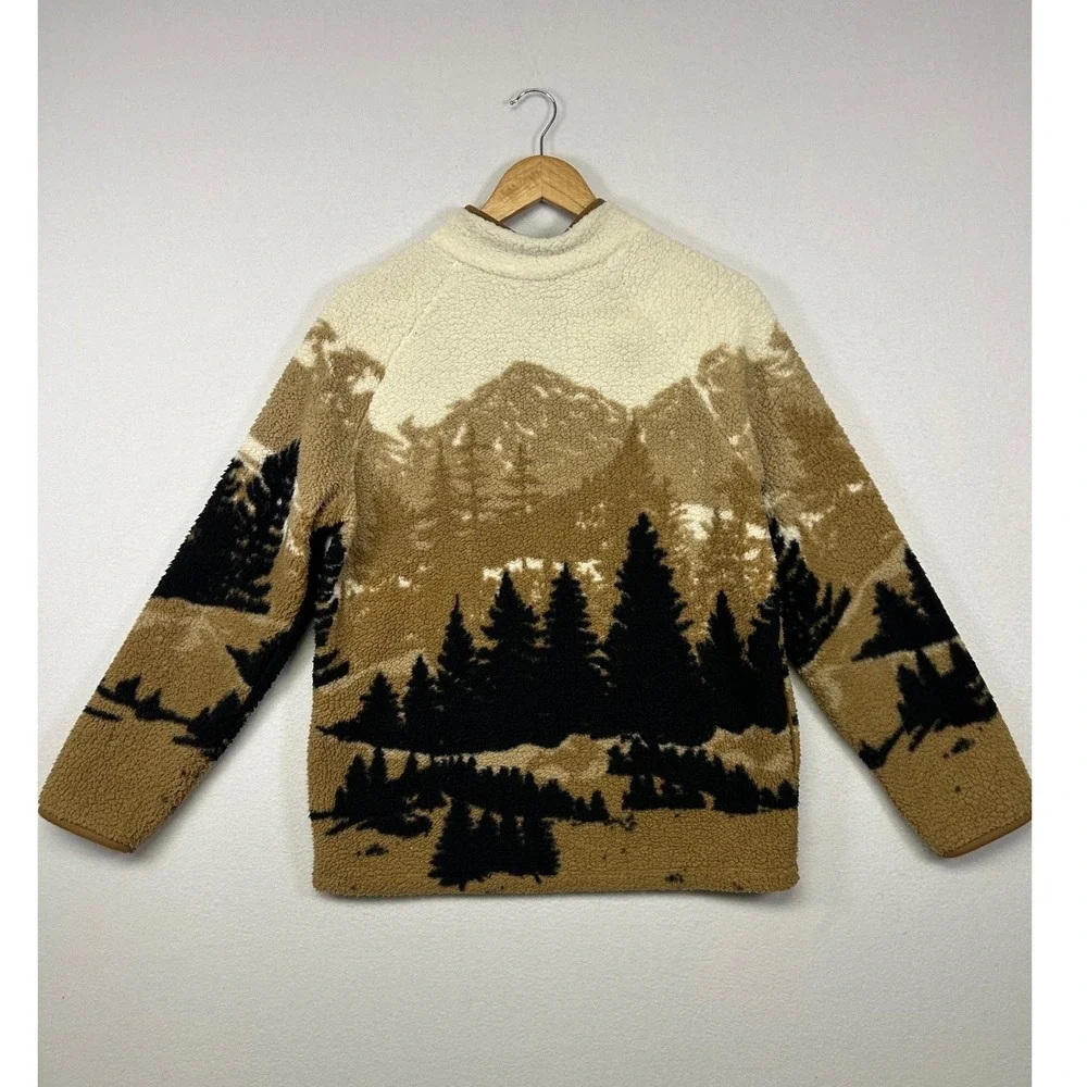 Gorpcore Art Class Boys XL Brown Mountain Landscape Sherpa Fleece Quarter Zip
